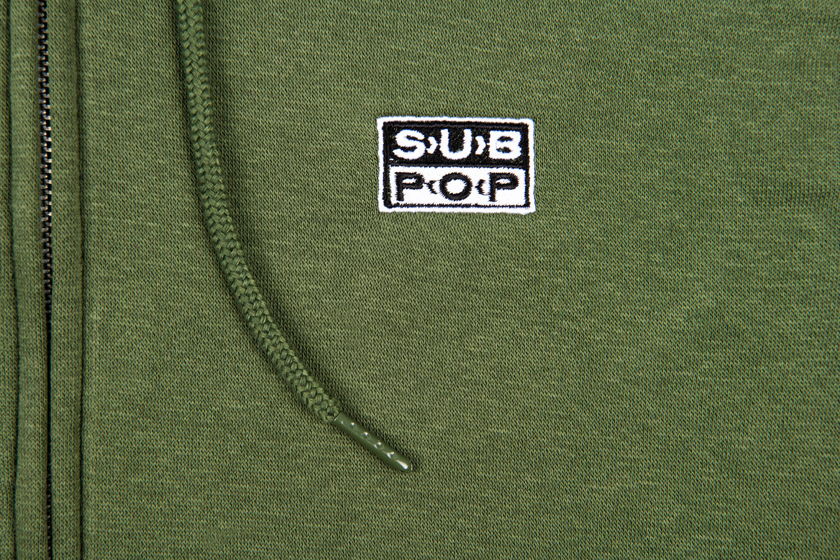 Sub Pop / Embroidered Left Logo Olive w/White Zip Hoodie – Sub