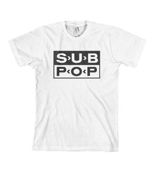 Sub Pop Logo White w/ Black Shirt
