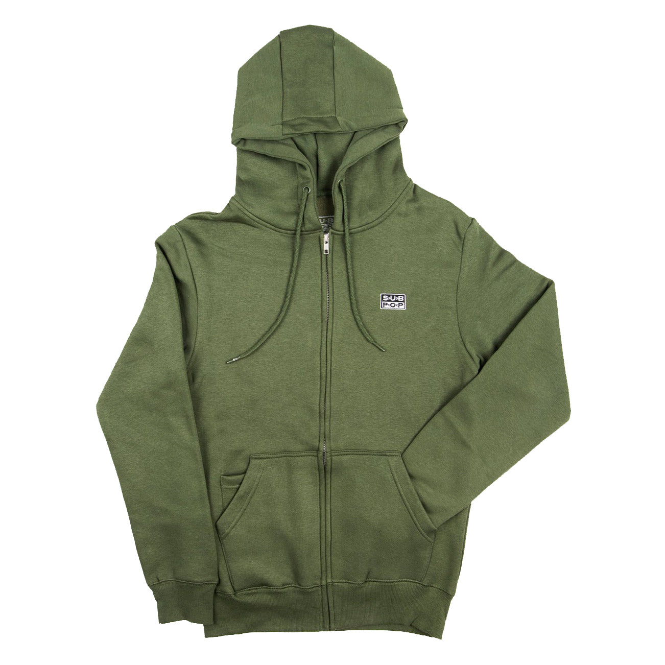 Embroidered Left Logo Olive w/White Zip Hoodie